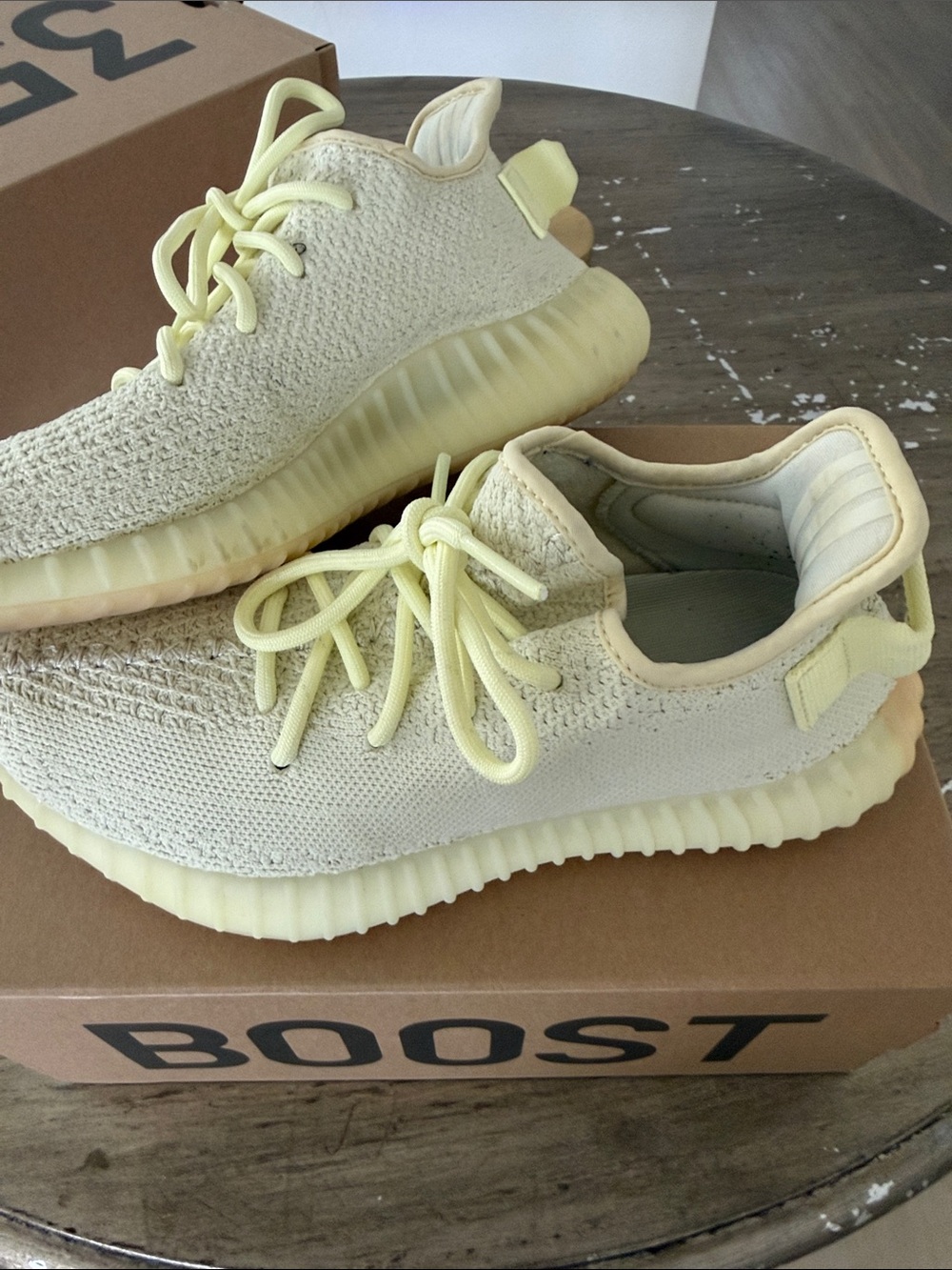 adidas Pale Yellow Knit Sneakers Yeezys size 6